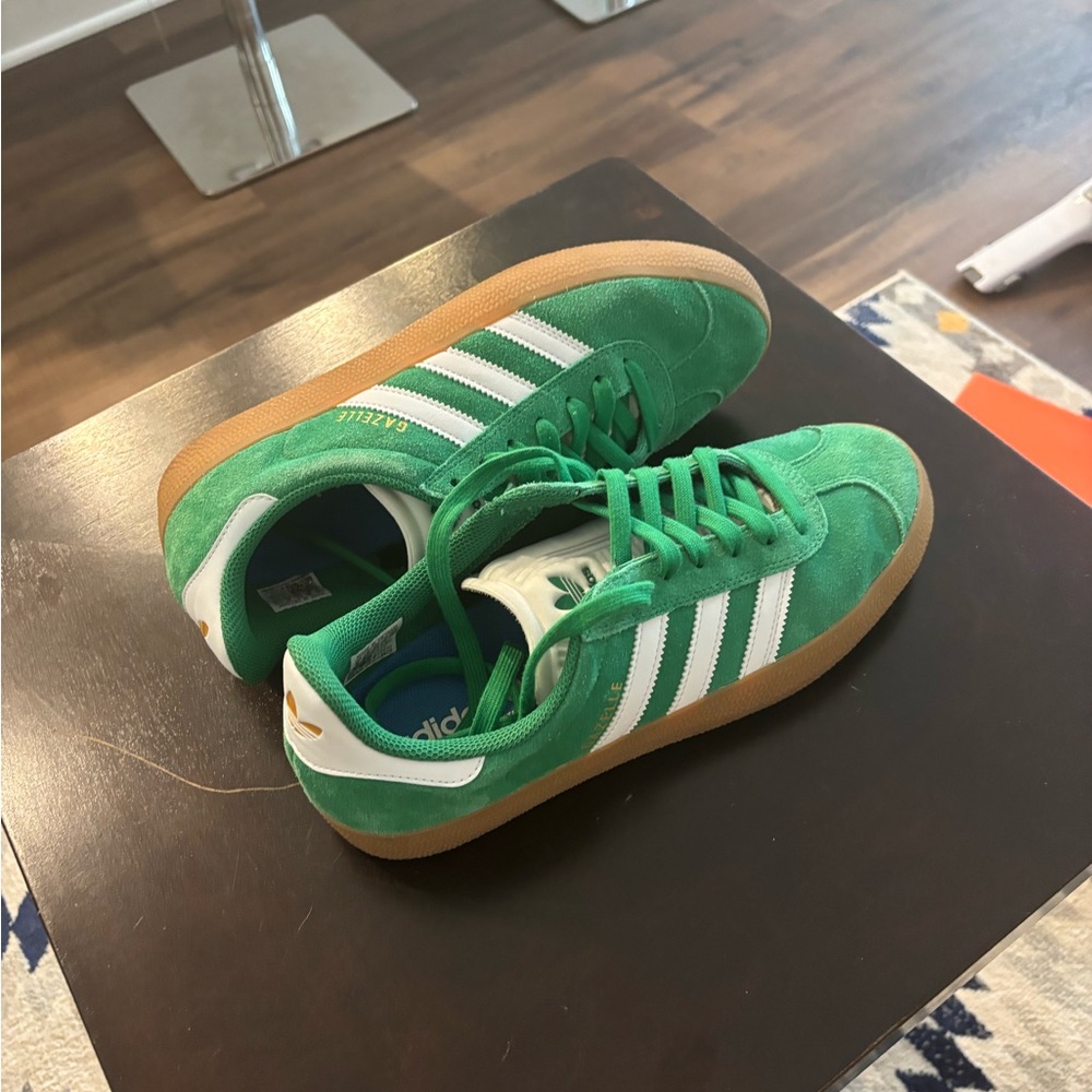 Adidas Green and White Suede Sneakers